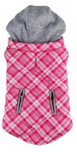 Load image into Gallery viewer, Weekender Dog Sweatshirt Hoodie - Pink & White Plaid