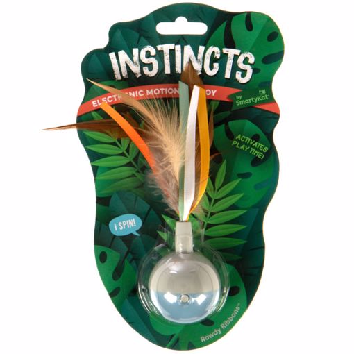 INSTINCTS ROWDY RIBBONS ELECTRONIC MOTION SPINNING BALL CAT TOY