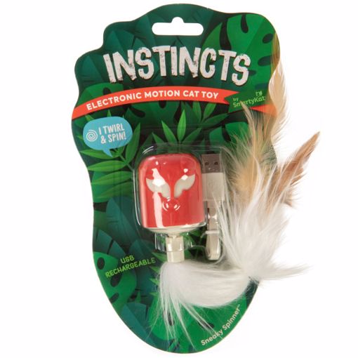 INSTINCTS SNEAKY SPINNER USB RECHARGEABLE CAT TOY W/FEATHER TAIL