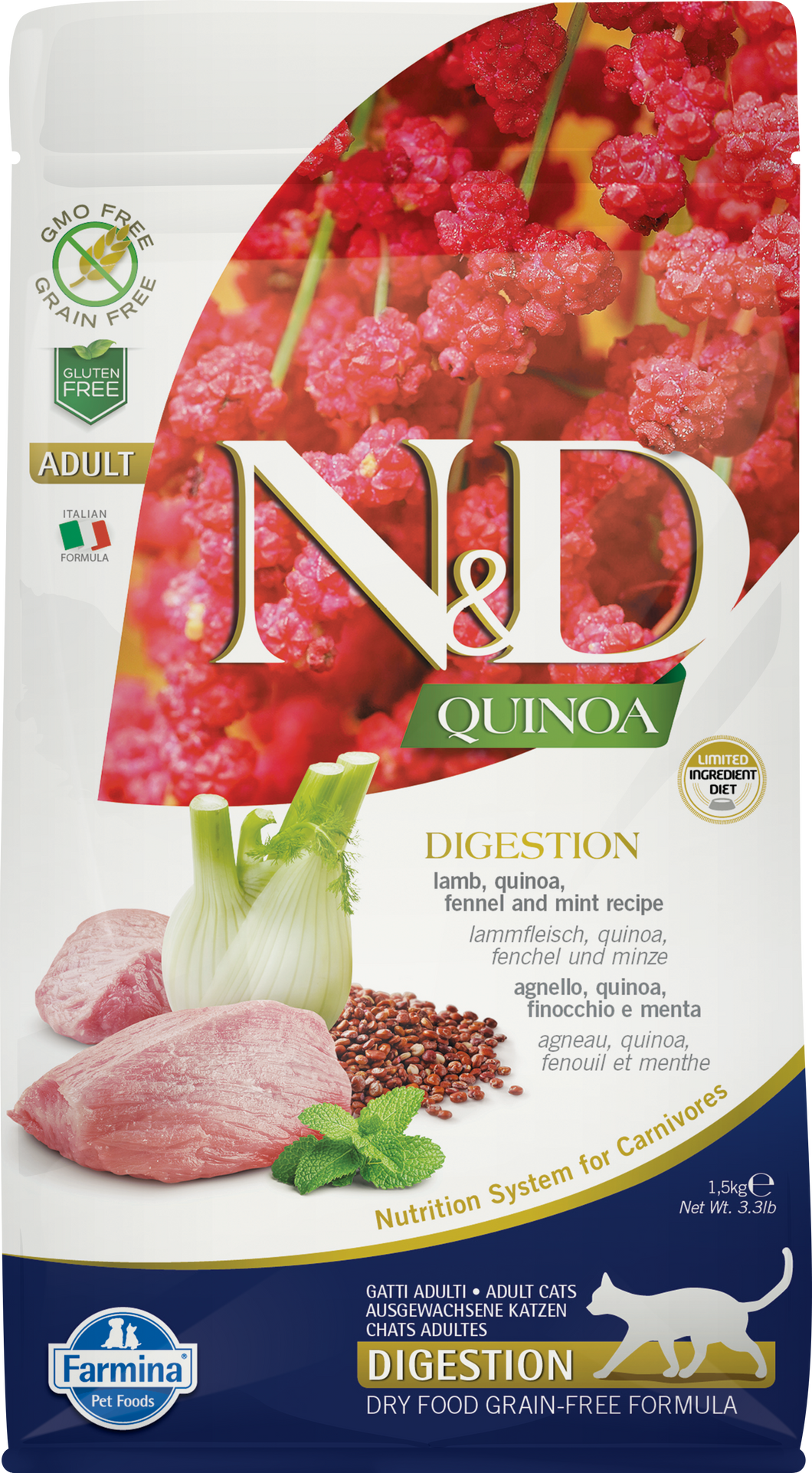 N&D Farmina Quinoa DIGESTION – Lamb, quinoa, fennel and mint Dry Cat Food