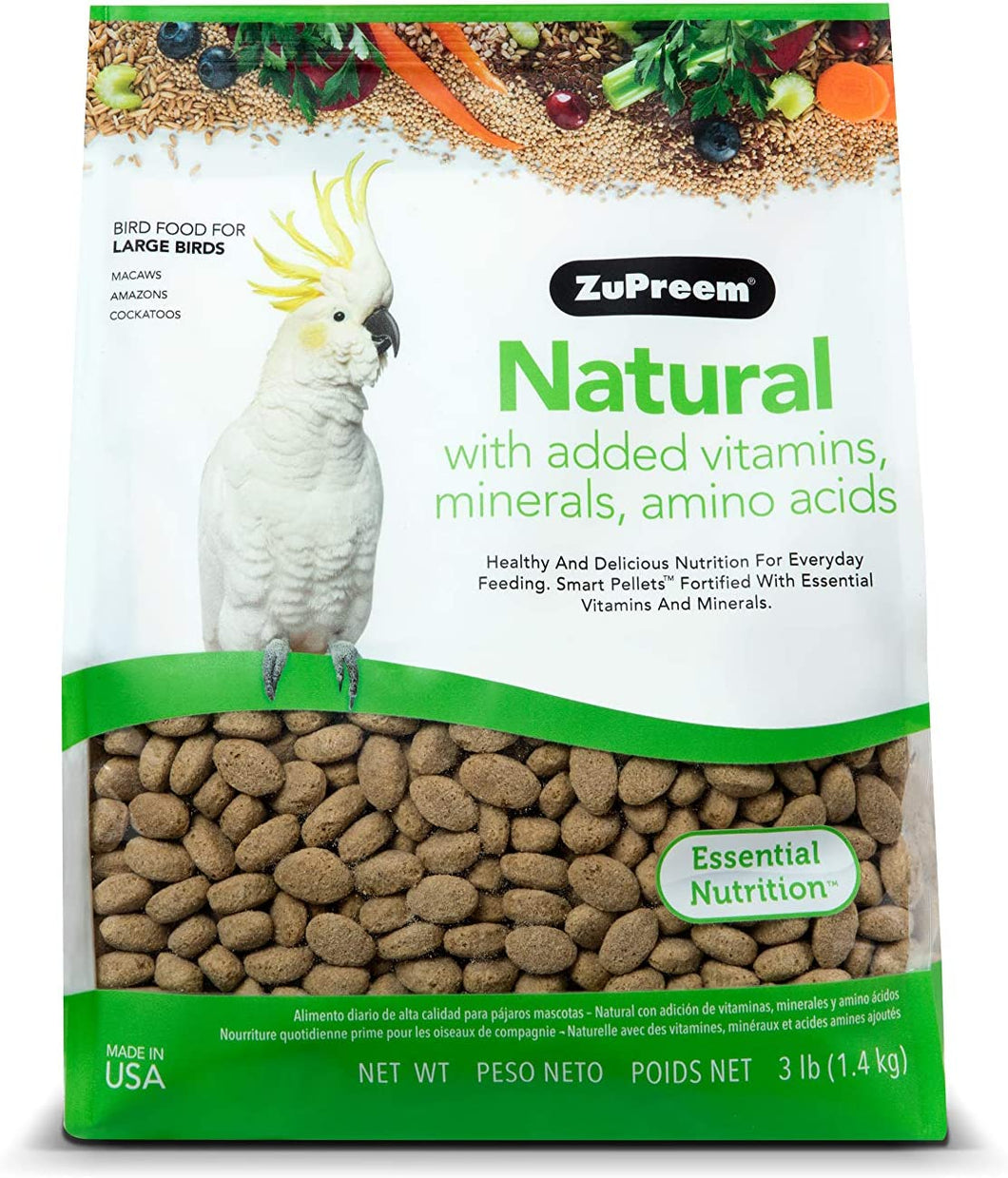 ZuPreem Natural Bird Food Pellets for Large Birds, 3 Lbs