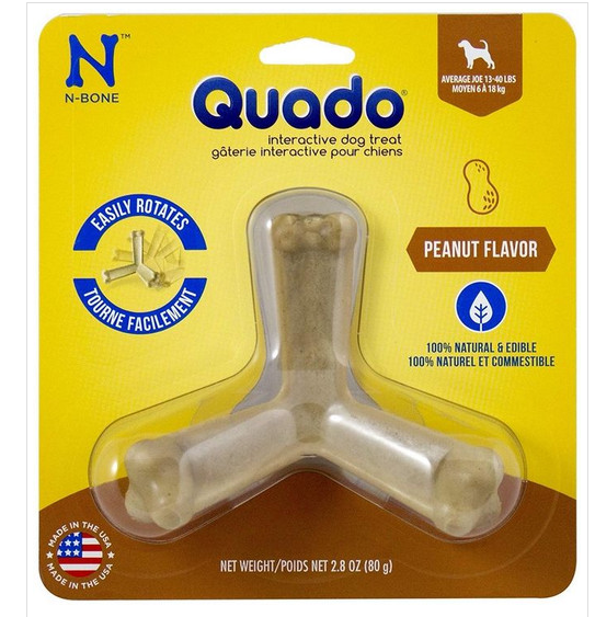 N-BONE QUADO INTERACTIVE DOG TREAT - PEANUT FLAVOR AVERAGE JOE - 1 PACK - DOGS 13-40 LBS - (4.5