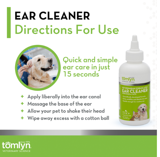 Tomlyn Veterinarian-Formulated Ear Cleaner Solution for Dogs and Cats, 4 oz.