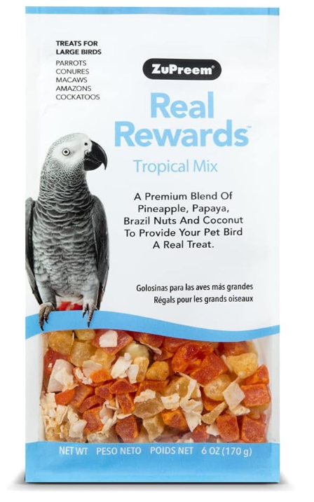 ZuPreem Tropical Mix Real Rewards Treat Blend, 6 Ounces, for Parrots Conures Macaws Amazons and Cockatoos