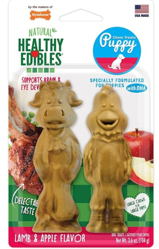 Nylabone Healthy Edibles Farm Friends Puppy Chew Treats Lamb And Apple Large - 2 Count