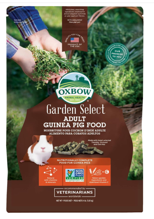 Oxbow Animal Health Garden Select Adult Guinea Pig Food, Garden-Inspired Recipe for Adult Guinea Pigs, No Soy or Wheat, Non-GMO, Made in The USA, 4 Pound Bag