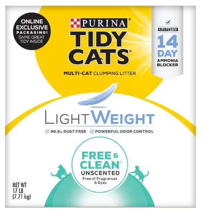 Tidy Cats Free & Clean Lightweight Unscented Clumping Clay Cat Litter 17 lb
