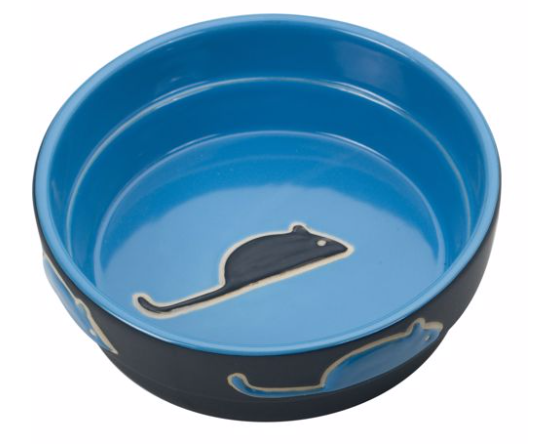 8 OZ. CERAMIC FRESCO CAT DISH - BLUE