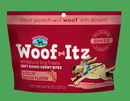 American Natural Premium Woof Itz Sizzlin Bacon Dog Treats 8 oz