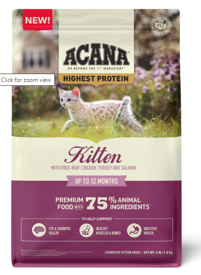 ACANA Highest Protein Dry Cat Food For Kittens, Poultry And Fish Cat Food, 4lb