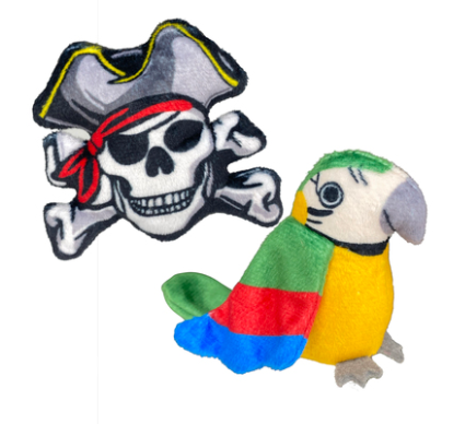 MULTIPET CAT MARGARITAVILLE 2pc CATNIP PARROT & PIRATE SKULL