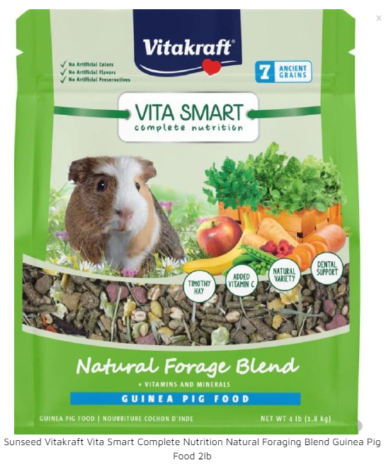 Sunseed Vitakraft Vita Smart Complete Nutrition Natural Foraging Blend Guinea Pig Food 4 lb