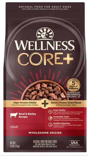 Wellness CORE+ Grained Dry Dog Food, Beef & Barley Recipe, 4 Pound Bag