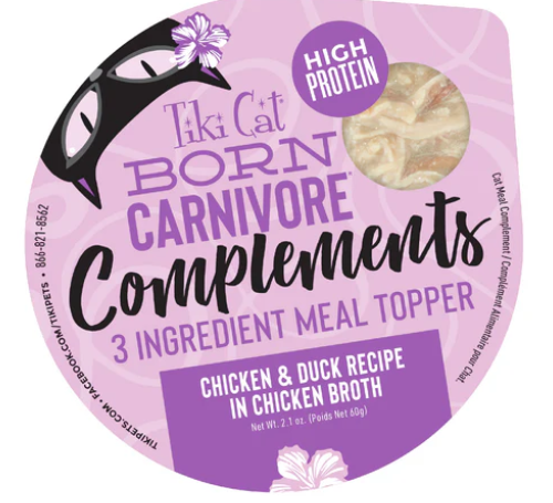 Tiki Cat Born Carnivore Complements Wet Cat Food Topper, Chicken & Duck, 2.1oz Cup