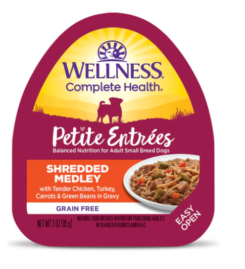 Wellness Petite Entrées Shredded Medley With Tender Chicken Turkey Carrots & Green Beans 3oz Cup