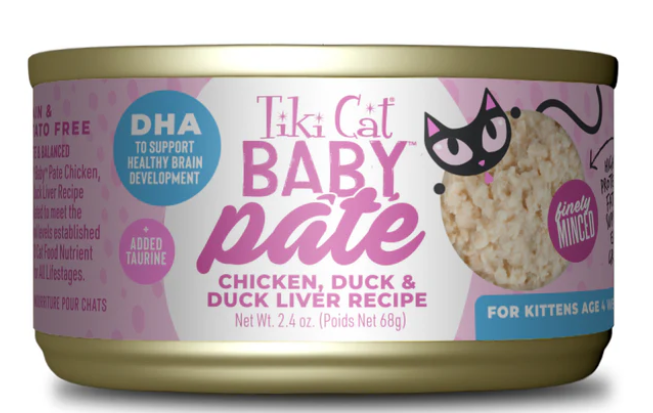 Tiki Cat Baby Pate, Wet Cat Food, Chicken, Duck & Duck Liver, 2.4 oz. Can