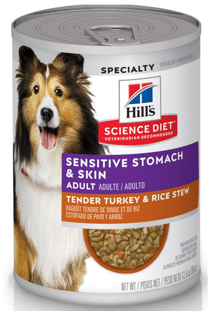 Hill's Science Diet Adult Sensitive Stomach & Skin Tender Turkey & Rice Stew Canned Dog Food, 12.5oz.