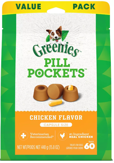 Greenies Chewy Dog Treats Pill Pockets Chicken Capsule Size