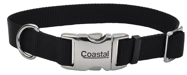 Coastal Pet Adjustable Dog Collar with Metal Buckle - Fade-Resistant Dog Collar Perfect for Walking & Tie Outs - Comfortable Collar with Snap Lock - Black - 5/8