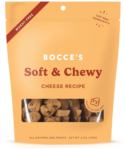 Bocce's Bakery Oven Baked Cheese Recipe Treats for Dogs, Wheat-Free Everyday Dog Treats, Made with Real Ingredients, Baked in The USA, All-Natural Soft & Chewy Cookies, Cheese, 6 oz