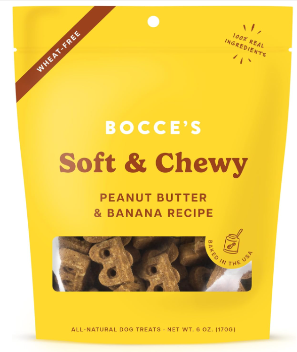 Bocce's Bakery Oven Baked PB & Banana Recipe Treats for Dogs, Wheat-Free Everyday Dog Treats, Real Ingredients, Baked in The USA, All-Natural Soft & Chewy Cookies, Peanut Butter & Banana, 6 oz