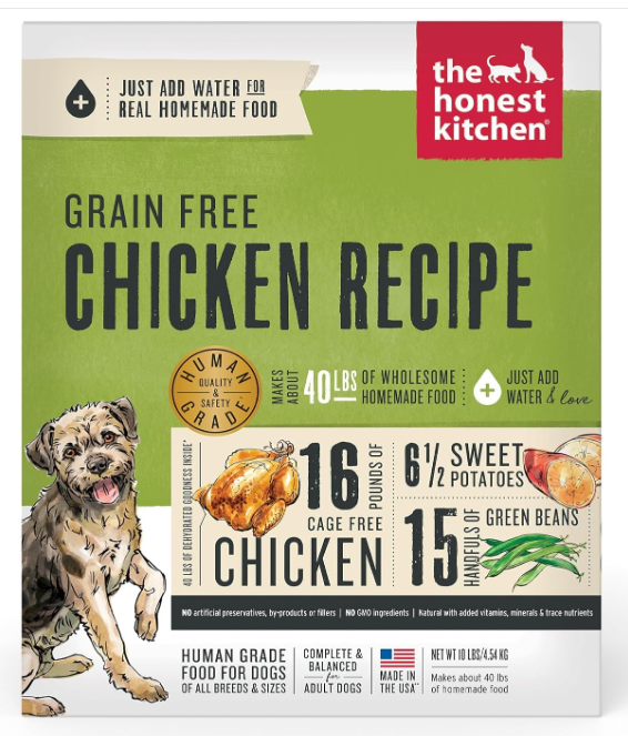 The Honest Kitchen Human Grade Dehydrated Grain Free Dog Food – Complete Meal or Dog Food Topper – Chicken 10 lb (makes 40 lbs)