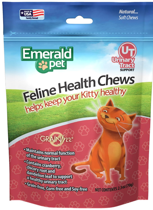 Emerald Pet Feline Health Chews UT Support — Natural Grain Free Urinary Tract Health Cat Chews — Cat Urinary Supplements with Cranberry, Chicory Root, and Dandelion Leaf Extract — Made in USA, 2.5 oz