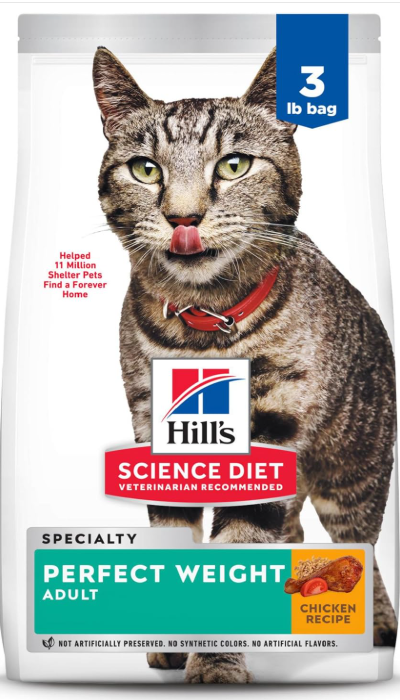 Hill's Science Diet Perfect Weight, Adult 1-6, Weight Management Support, Dry Cat Food, Chicken Recipe, 3 lb Bag