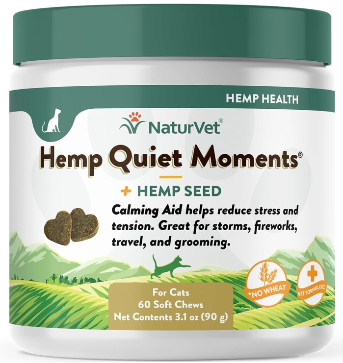 NaturVet Hemp Quiet Moments Plus Hemp Seed for Cats, 60 ct Soft Chews, Made in USA