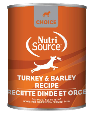 NutriSource Choice Turkey & Barley Wet Dog Food Can, 12.3-oz