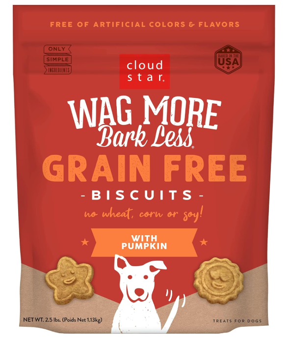 Cloud Star Wag More Bark Less Crunchy Grain Free Dog Treats, Pumpkin, 2.5 lb. Pouch