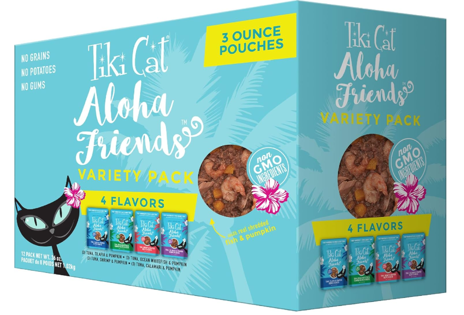 Tiki Cat Aloha Friends Variety Pack, Seafood Flavors with Pumpkin, Wet, High-Protein & High-Moisture Cat Food, For All Life Stages, 3 oz. Pouch