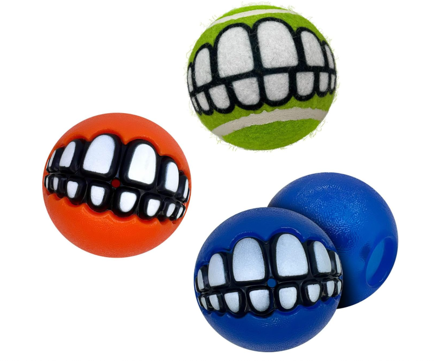 KONG Grinz by Rogz Variety Packs - Durable Bouncy Balls with Grinz Teeth (Medium 3 Pack)