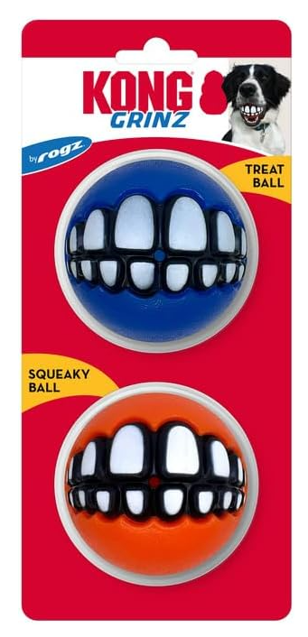 KONG Grinz by Rogz Variety Packs - Durable Bouncy Balls with Grinz Teeth (Large 2 Pack)