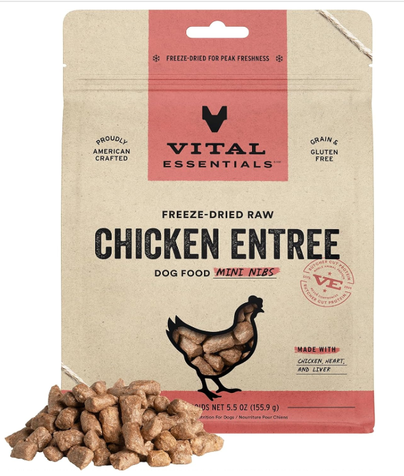 Vital Essentials Freeze Dried Raw Dog Food, Chicken Mini Nibs Entree, 5.5 oz