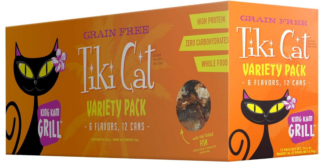 Tiki Cat Luau Grain-Free, Low-Carbohydrate Wet Food with Poultry or Fish in Consomme for Adult Cats & Kittens, 2.8oz, 12pk, Variety