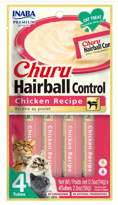 INABA Churu for Cats, Functional, Creamy Lickable Purée Cat Treat for Hairball Control with Taurine & Vitamin