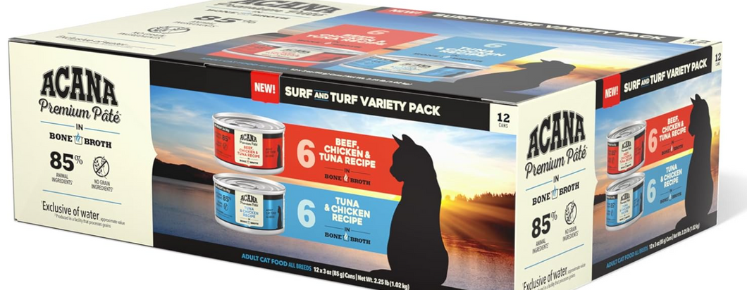 ACANA Premium Pâté Surf & Turf Variety Pack, Wet Cat Food Pack of 12 3oz cans