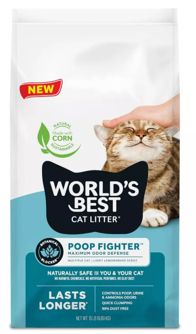 World's Best Poop Fighter Max Odor Defense Clumping Scented Cat Litter - 15lbs
