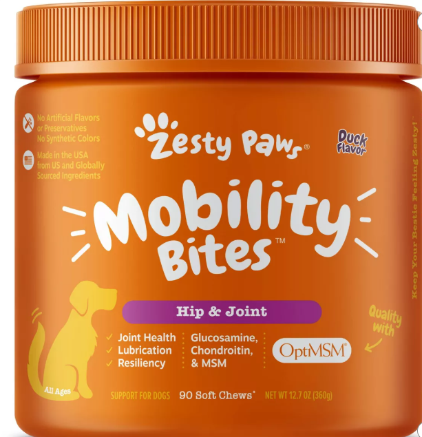 Zesty Paws Hip & Joint Mobility Soft Chews for Dogs - Duck Flavor - 90ct