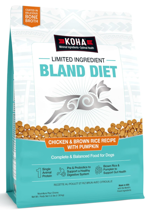 KOHA Limited Ingredient Bland Diet Dry Food for Dogs - Chicken & Brown Rice Recipe, Sensitive Stomach Dog Food - Pumpkin for Digestive Support, 3.5 lbs