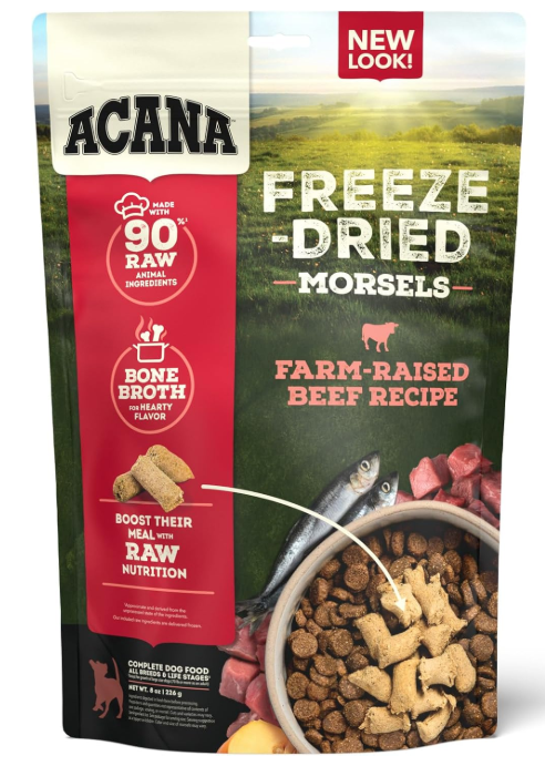 ACANA Freeze Dried Dog Food Meal & Topper, Grain Free High Protein Farm-Raised Beef Recipe, 8oz