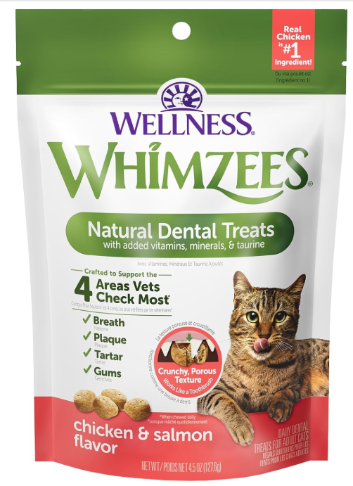Whimzees Wellness Cat Dental Treats, Natural Chews, Chicken and Salmon Flavor, (4.5 Ounce Bag)