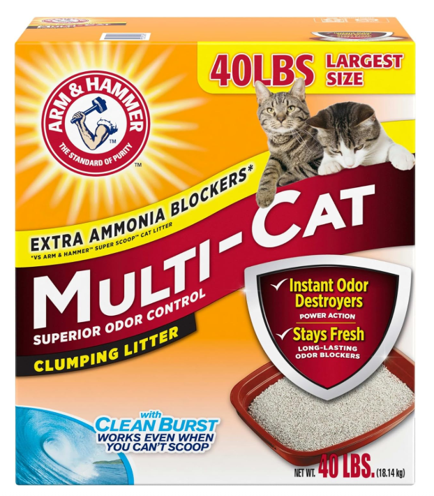 Arm and Hammer Clumping Cat Litter, Multi-Cat Strength, 40 Pound Box