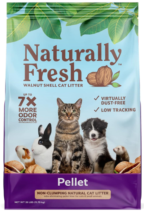 Naturally Fresh Cat Litter Made From Walnut Shells, Pellet Non-Clumping, Sustainable, and Upcycled, 26 Lbs