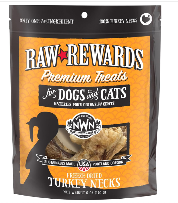 Northwest Naturals Raw Rewards Freeze-Dried Turkey Neck Treats for Dogs and Cats - Whole Neck - Healthy, 1 Ingredient, Human Grade Ingredients, All Natural - 6 Oz