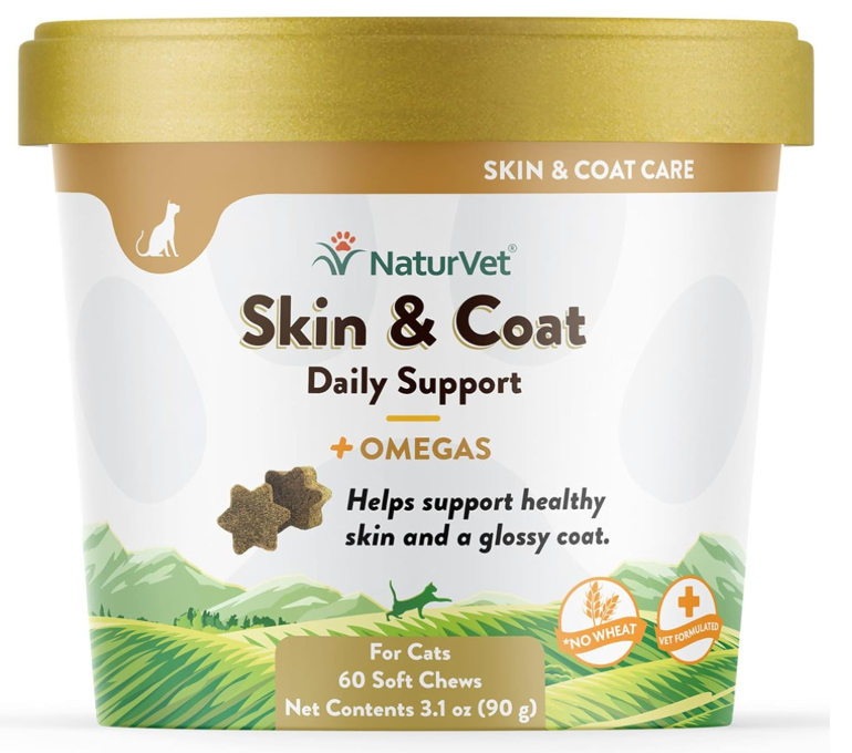 NaturVet – Skin & Coat Plus Omegas for Cats – 60 Soft Chews | Supports Healthy Skin & Glossy Coat | Enhanced with Omega-3, Omega-6 & Biotin | 30 Day Supply