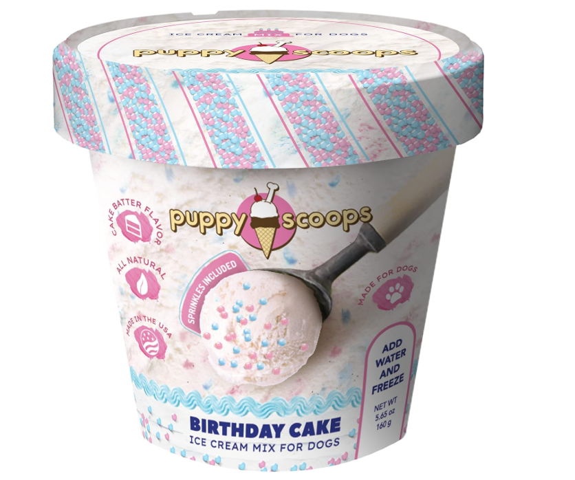 Dog Ice Cream Mix - Just Add Water and Freeze at Home, Powder Mix with Ice Cream Cup and Reusable Lid, Ice Cream Mix for Dogs (Birthday Cake with Pupfetti Sprinkles Flavor), 5.65 oz - Made in USA