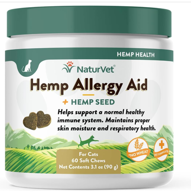 NaturVet Hemp Allergy Aid Plus Hemp Seed Soft Chews for Cats, 60 ct, Made in The USA