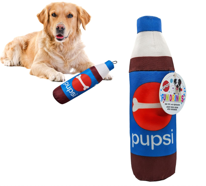SPOT Fun Foods Dog Toy with Squeaker – 11 Inch Plush Chew Toy for Medium and Large Dogs – Interactive Squeaky Toy for All Breeds – Pupsi Design
